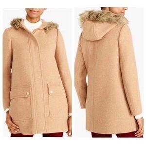 J. Crew New Chateau Parka Wool Blend Coat Hooded Faux Fur Jacket Size 10
